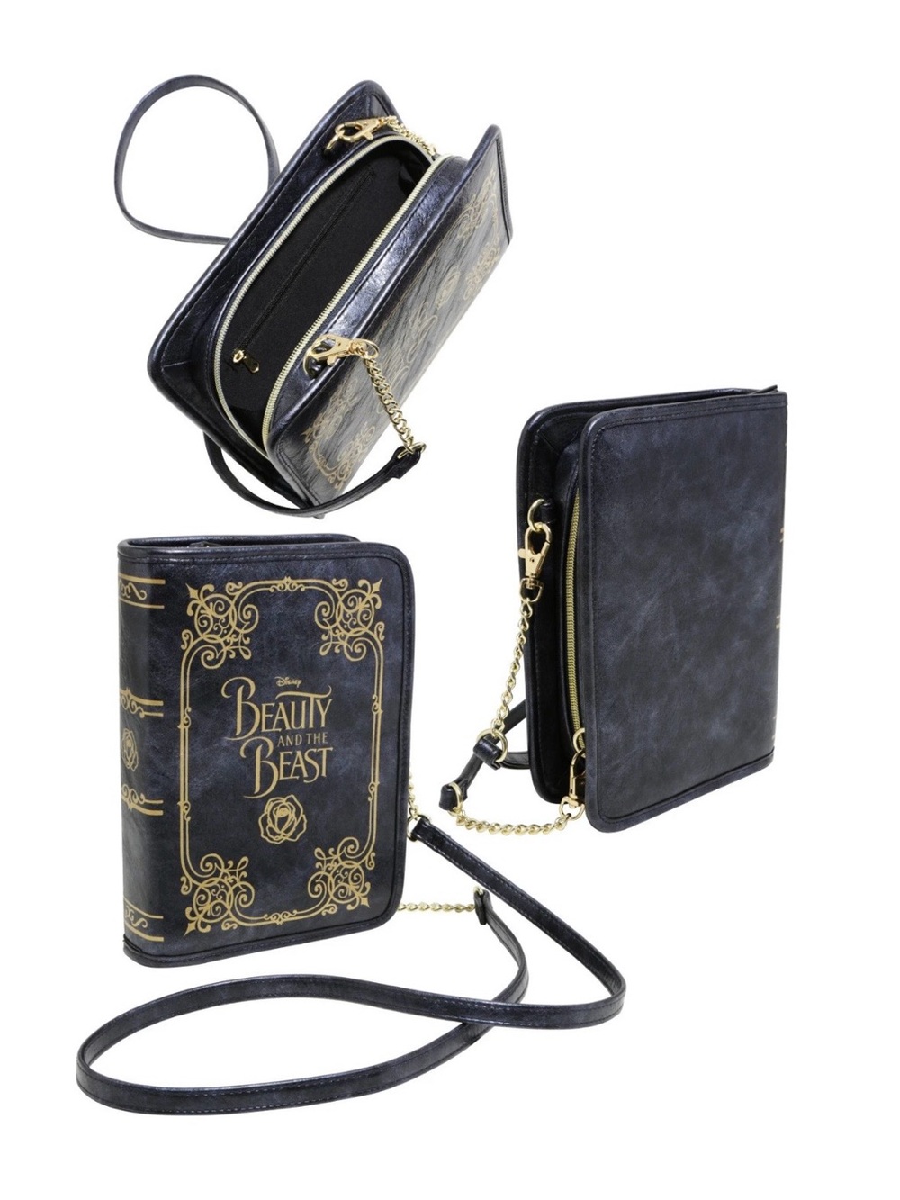 Disney Beauty and the Beast Book Crossbody Bag Purse Blue Clutch Faux Leather